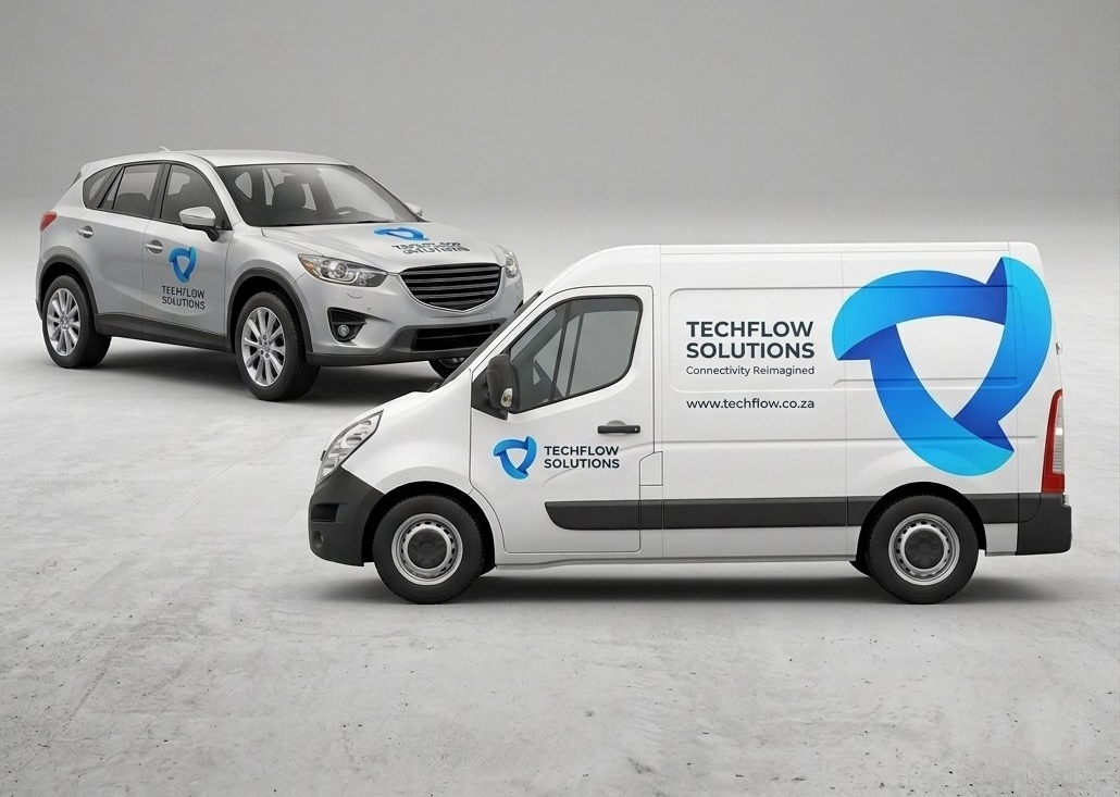 Fleet vehicle branding example across a car, van and truck